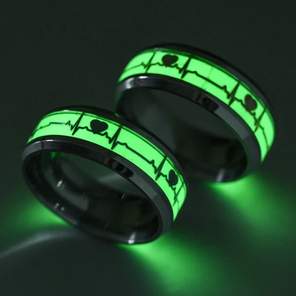 Glow-in-the-Dark Heartbeat Promise Rings - Engraved Matching