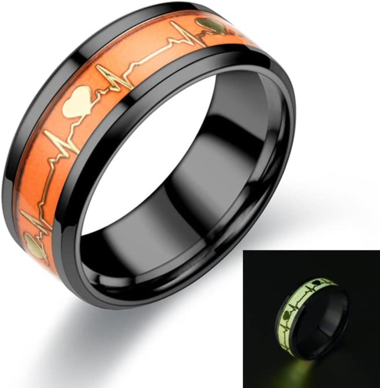Glow-in-the-Dark Heartbeat Promise Rings - Engraved Matching