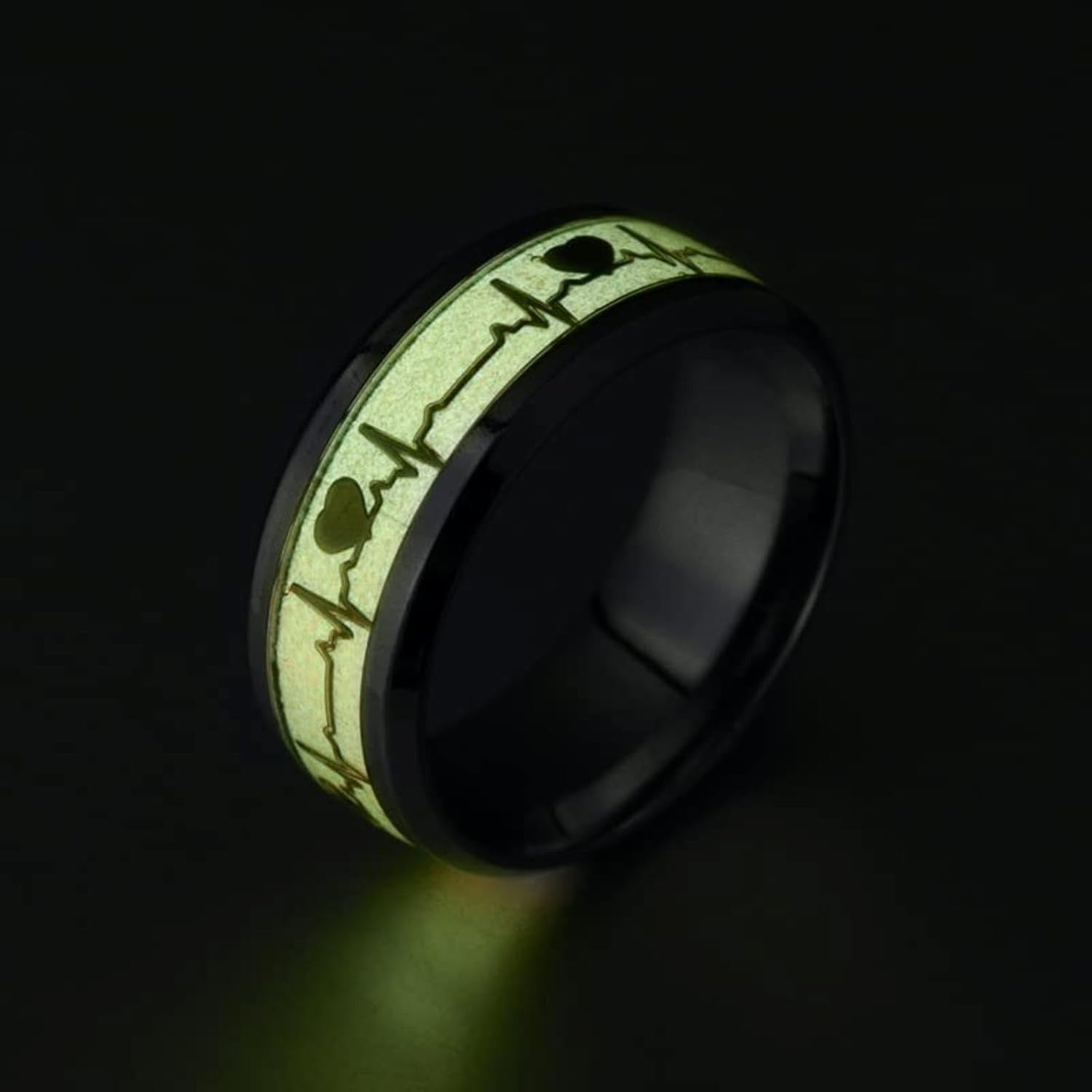Glow-in-the-Dark Heartbeat Promise Rings - Engraved Matching